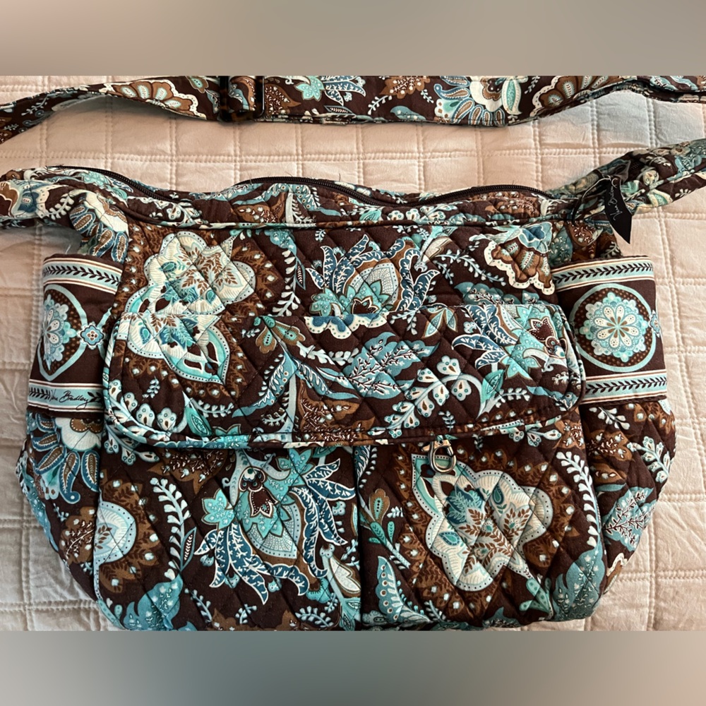 Vera Bradley Brown & Aqua Quilted Crossbody Bag